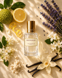 Moonlight perfume oil with citrus, lavender, jasmine, vanilla and soft sunlight